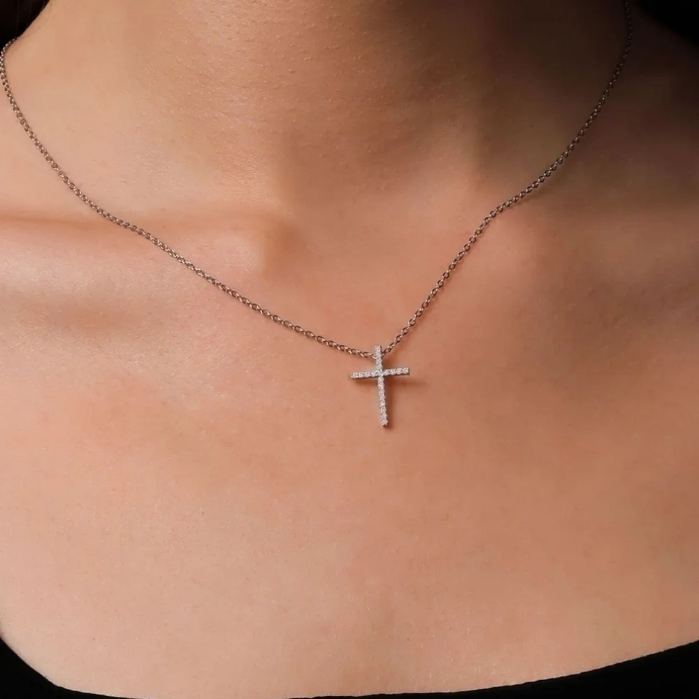 0.80ct Diamond Cross Pendant Necklace Moissanite 925 Gift Wedding Anniversary